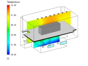 Model budovy v CFD simulácii – umiestnenie prívodných otvorov v stene a odvetrávacích otvorov v streche